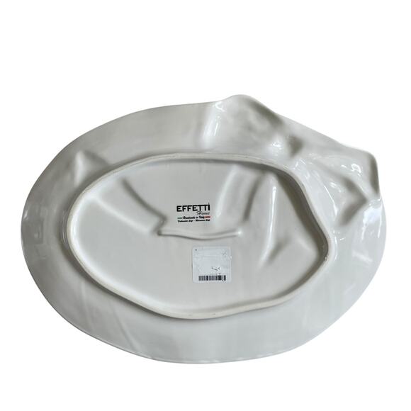 Handmade in Italy Embossed White Bow Ceramic Serving Platter 12x16 Oval NEW - Picture 8 of 16